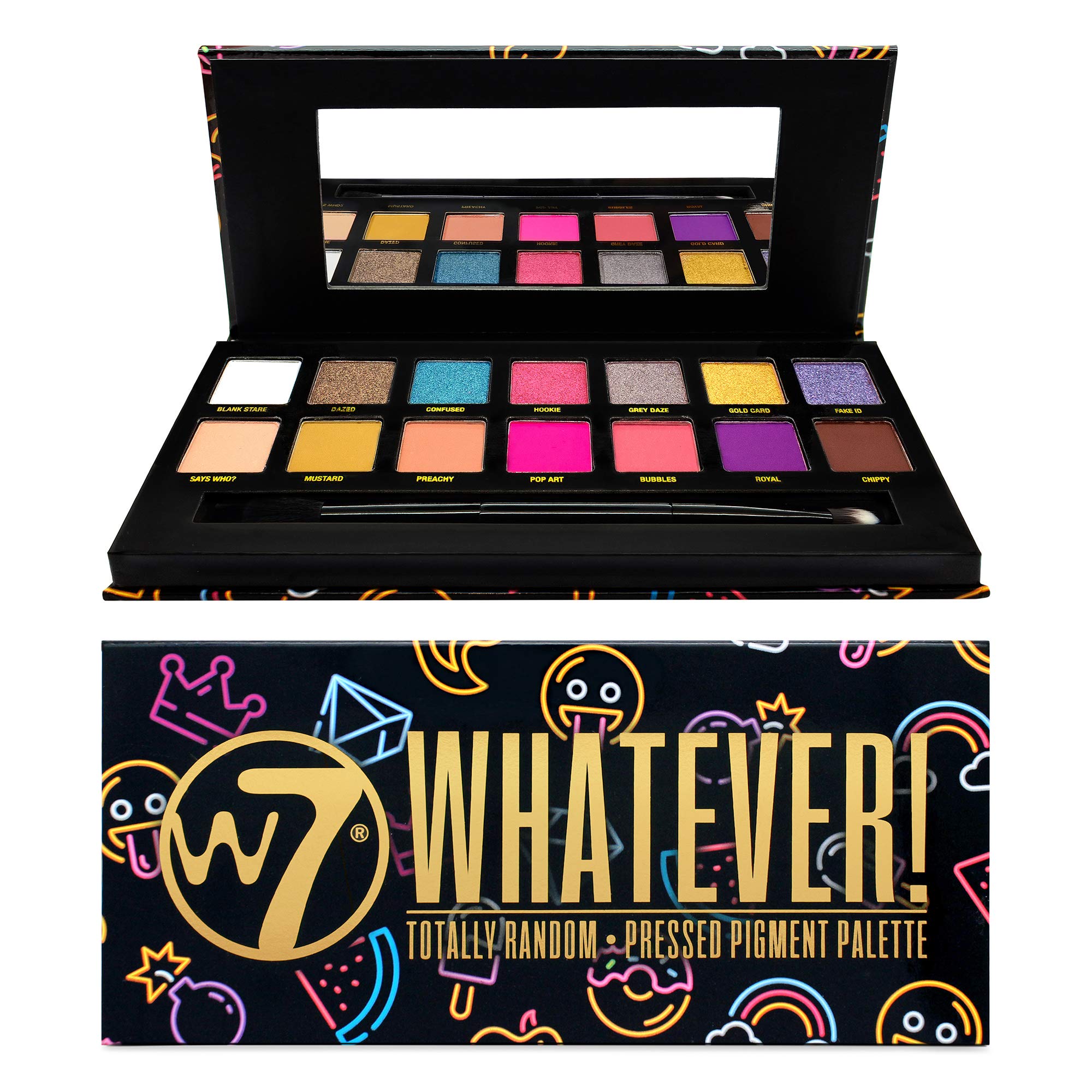 W7 | Whatever Pressed Pigment Palette Makeup | Tones: Cream Matte, Shimmer & Chromes | Colours: Bold And Bright, Pinks, Purples, Blues and Oranges | Cruelty Free Makeup For Women