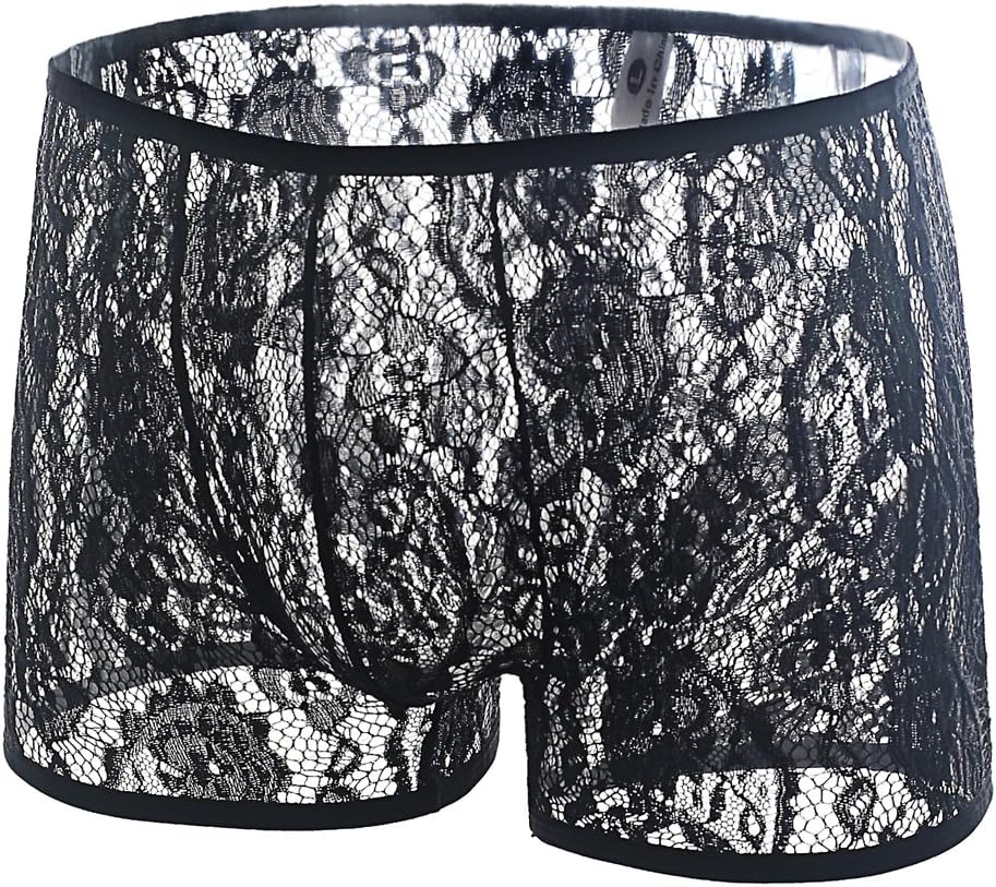 SexTime Men's Sexy Soft Underwear Sheer Transparent Brief Boxer Trunks Panty See Through (XXL, Black)
