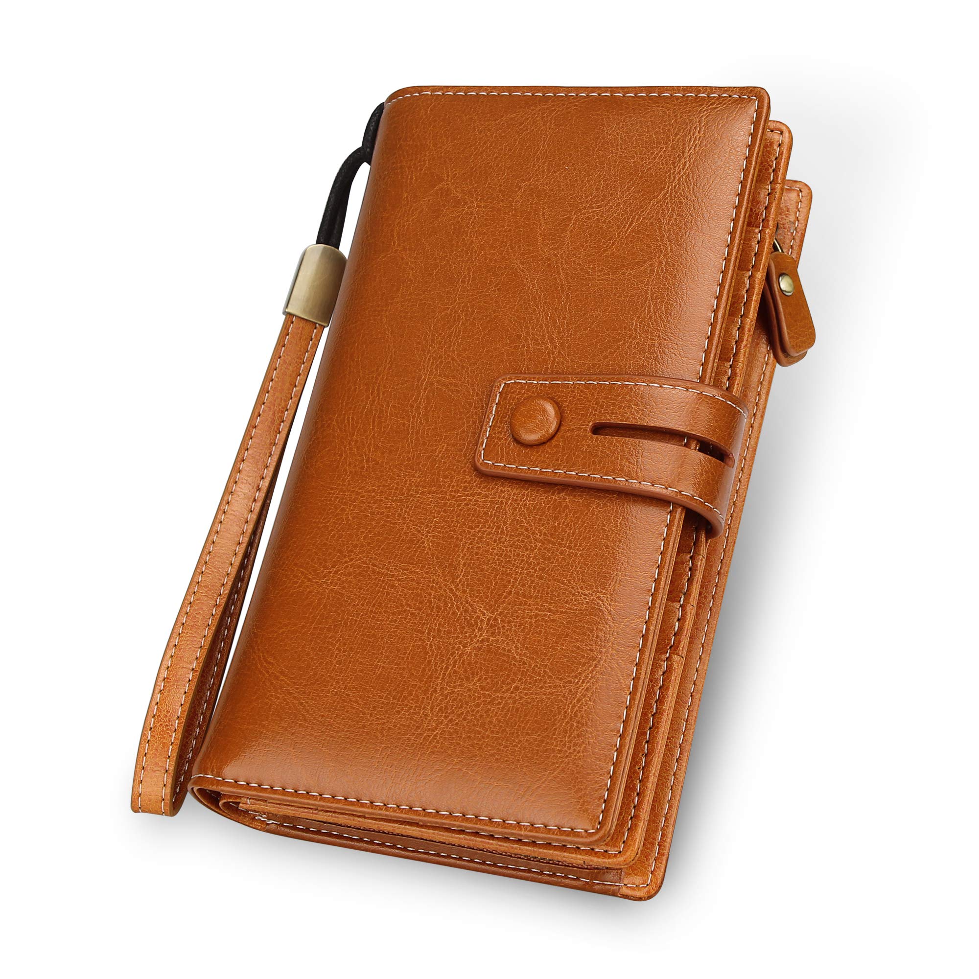 FT FUNTOR Ladies Large Capacity Leather Purse with Zipper Pocket RFID Blocking Wallet for Women (Yellow)