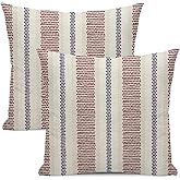 Yxuiyal Boho Pillow Covers 18x18 Set of 2 Burgundy Red Blue Stripe Throw Pillow Covers Outdoor Decoration Bohemian Modern Abstract Decorative Pillowcase Farmhouse Cushion Case Decor for Home Sofa