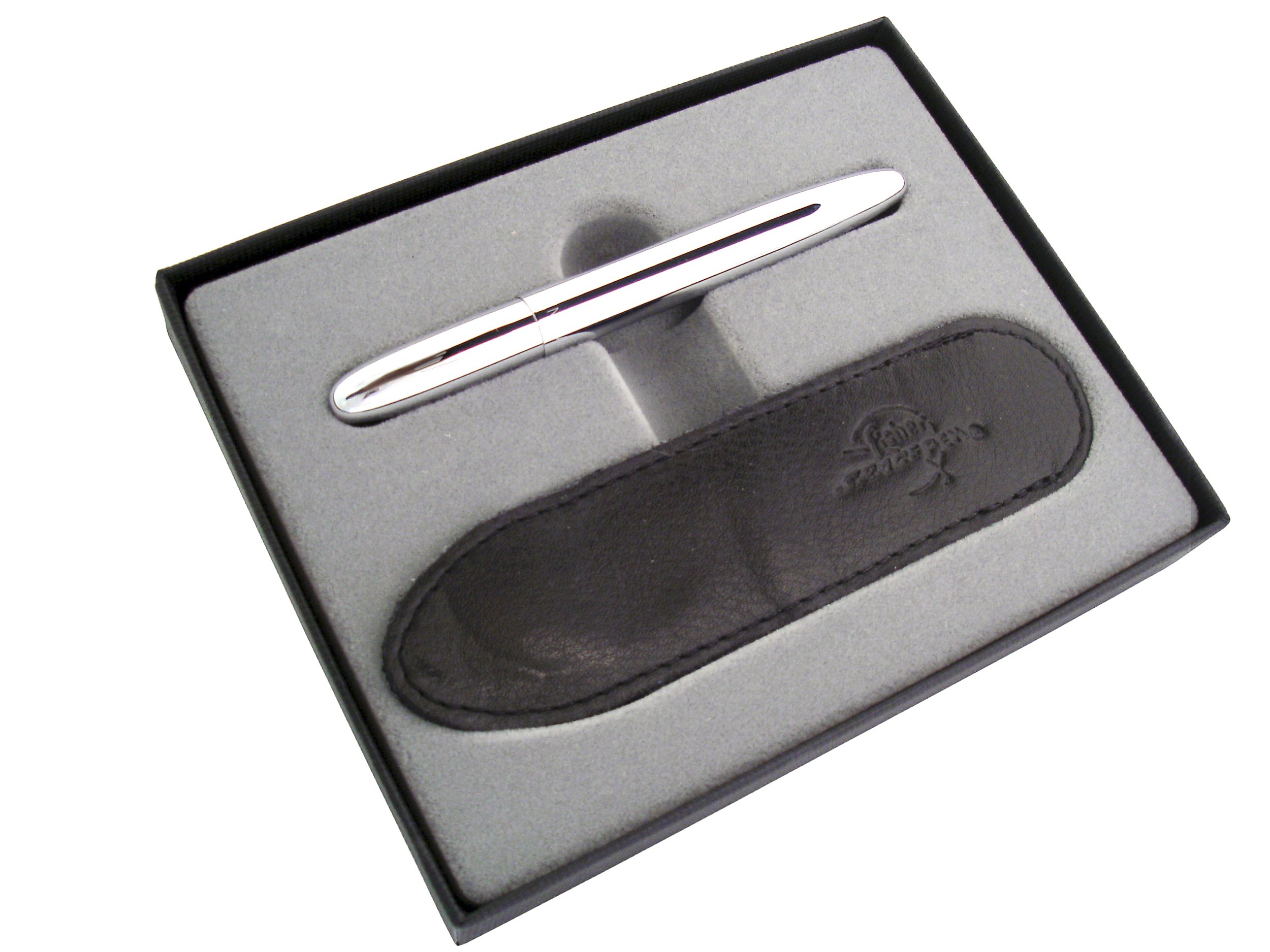Fisher Bullet Space Pen with Black Leather Pouch - Chrome