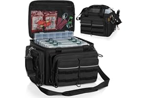 LASUK Fishing Tackle Bags (Only Bag) - Fishing Gear Storage Bag for Saltwater or Freshwater Fishing - Black - Large