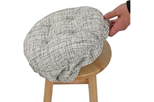 SINOSSO Modern Linen Bar Stool Cushion Dia.13, Fashion Interweaving Design Anti-Skid Silicone Round Stool Seat Cushion Cover Padded (White, M,1)