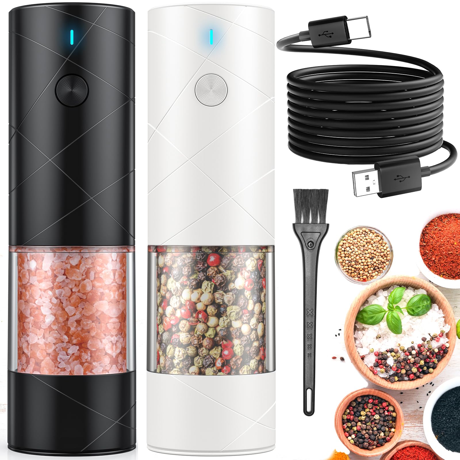2Pack Electric Salt and Pepper Grinder Set USB