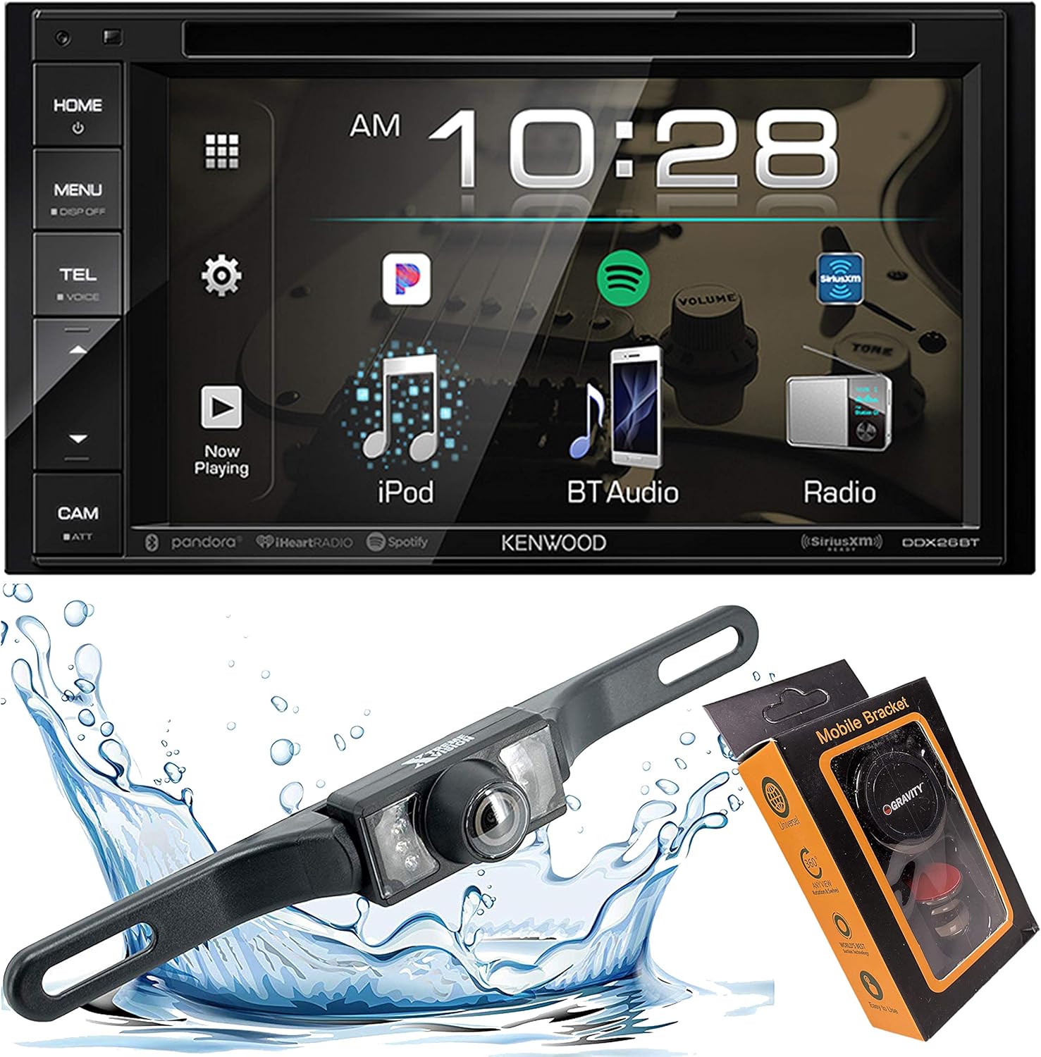 Kenwood DDX26BT Double DIN SiriusXM Ready Bluetooth in-Dash DVD/CD/AM/FM Car Stereo Receiver w/ 6.2" Touchscreen + Backup Camera Included + Gravity Magnet Phone Holder