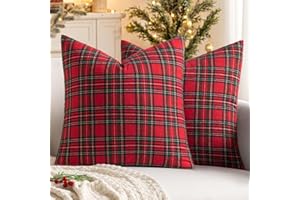 MIULEE Christmas Set of 2 Scottish Tartan Plaid Throw Pillow Covers Farmhouse Classic Decorative Outdoor Square Cushion Cases for Home Decor Sofa Couch 18x18 Inch, Red