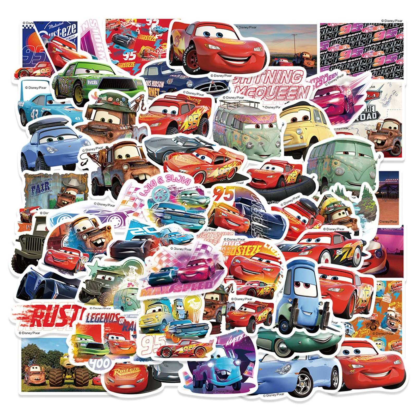 Photo 1 of 50pcs Cartoon Movie Cars Stickers Vinyl Waterproof Princess Decal for Water Bottle Laptop Sticker for DIY Decorate Bumper Phone Hard Hat Teens Gifts (Cars)