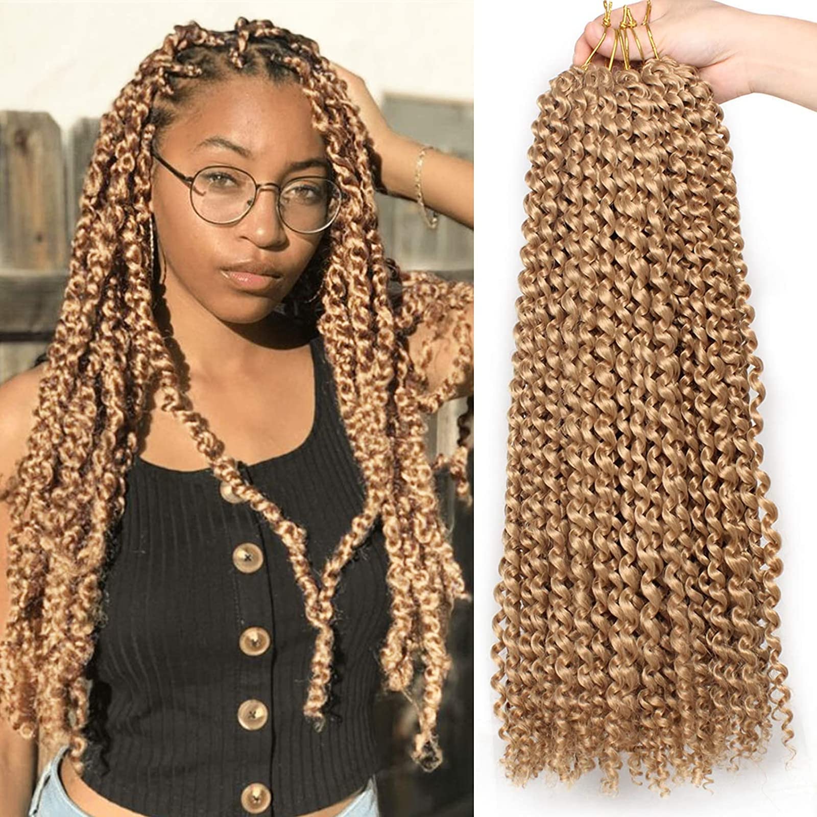 Xtrend Passion Twist 24-Inch Water Wave Synthetic Hair - Bohemian Braids for Distressed Locs, Natural Crochet Braiding, 7 Packs, 18 Strands/Pack, Color 27#