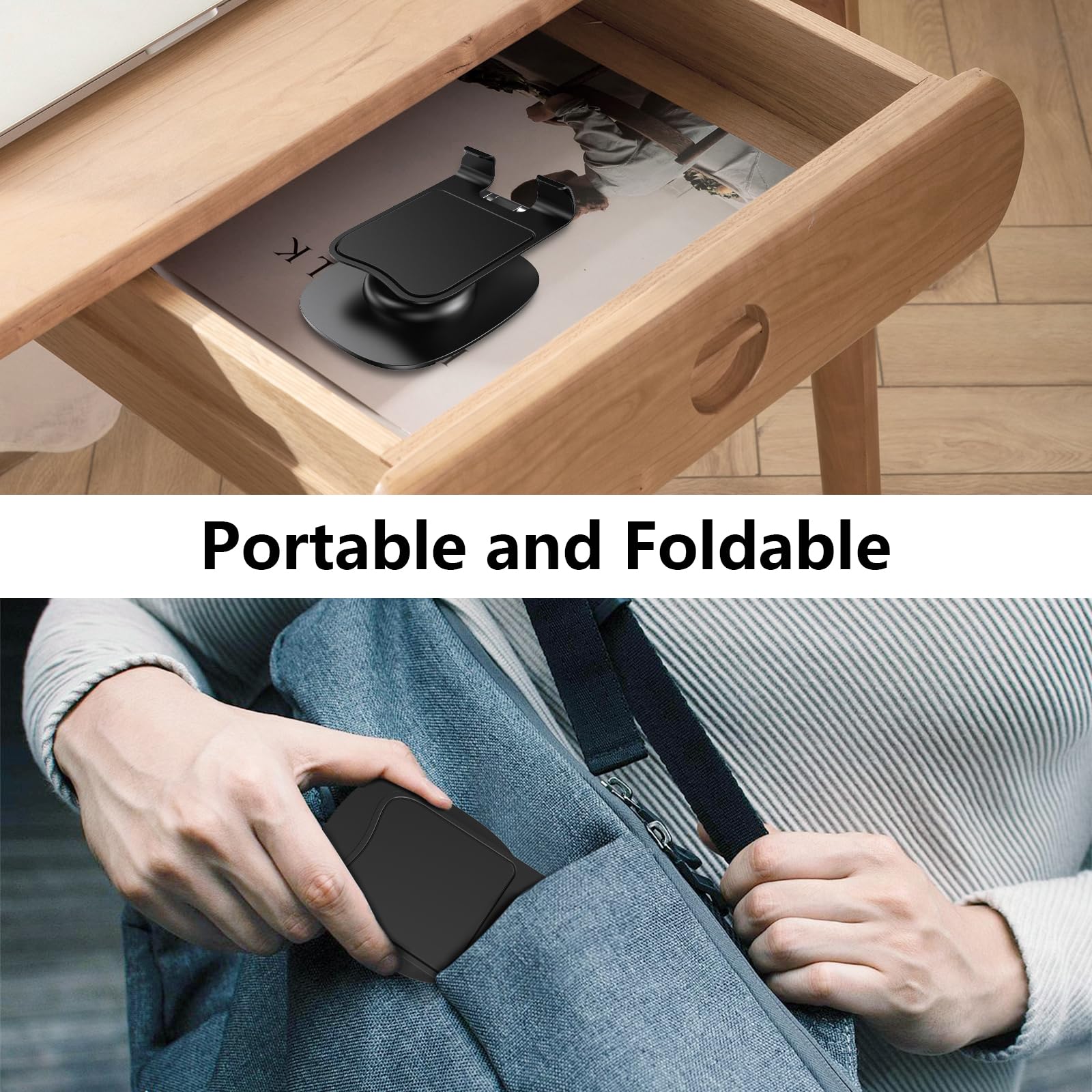 CreaDream Cell Phone Stand for Desk, Aluminum Phone Holder with 360 Rotating Metal Base, Foldable & Portable Desktop Phone Holder Compatible with iPhone 16 15 14 13 Pro Samsung All 4.7-8 inch Phones