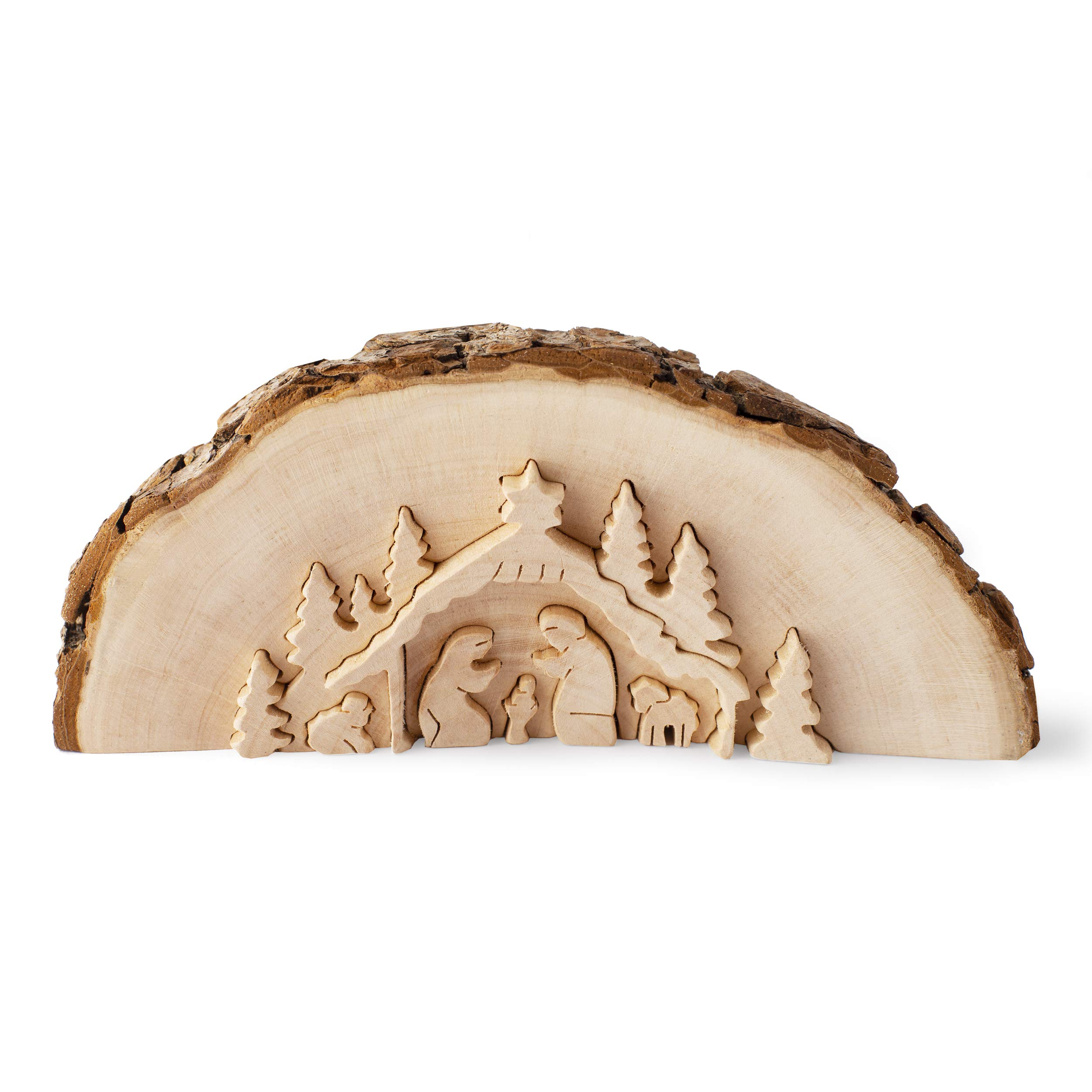 Forest Decor Wooden Nativity Set - Decorative Religious Figurines - Christmas Table Decorations - Handmade Rustic Christian Decor - Premium Wood Nativity Scene Ornament for Home or Living Room