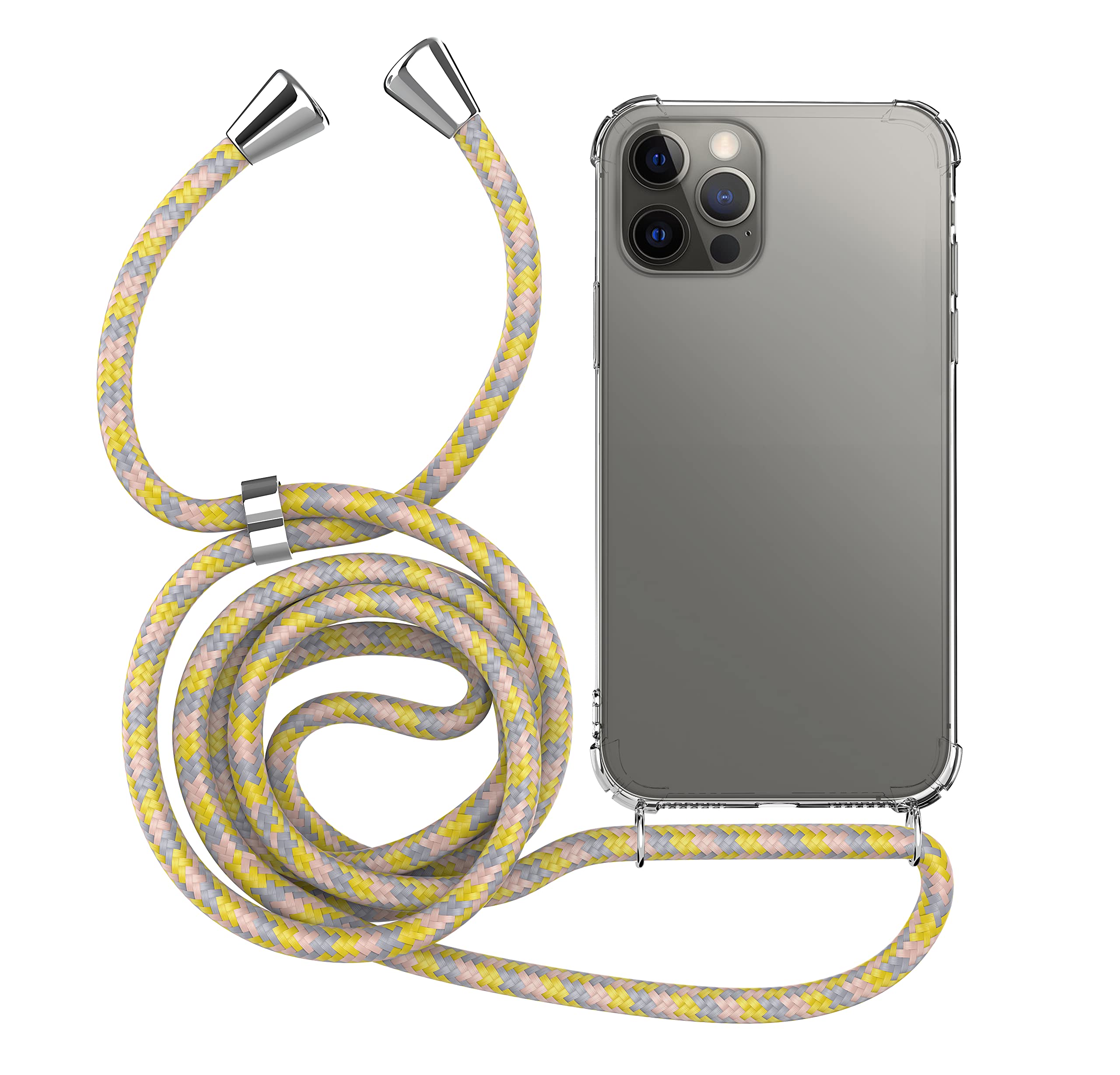 MyGadget Strap Case for Apple iPhone 12 Pro Max - Crossbody Phone Cover - TPU Silicone Case with Neck Holder - Cord Lanyard Carrier with Rope in Multicolor