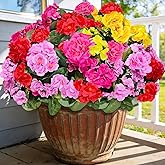 8 Bundles Artificial Geraniums Flowers for Outdoors Silk Fake Geraniums Flowers Outdoor UV Resistant Faux Plants Flowers for Home Kitchen Patio Planter Gardens Table Cemetery Spring Decor(Colors)