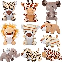 Anboor 10pcs Small Stuffed Animals—Jungle Animal Plush Set 4.8 Inch Cute Safari Stuffed Animals with Keychain for Animal Them