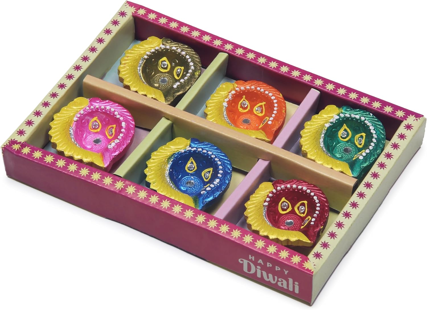 Oil Lamps & Accessories - Premium Handmade Terracoaat Set of 6 Multicolored Clay Diya for Diwali/Navratri Decorations Oil Lamp Diwali Clay Diya Tea Light Holder Indian Decor Festival Gifts Puja Items