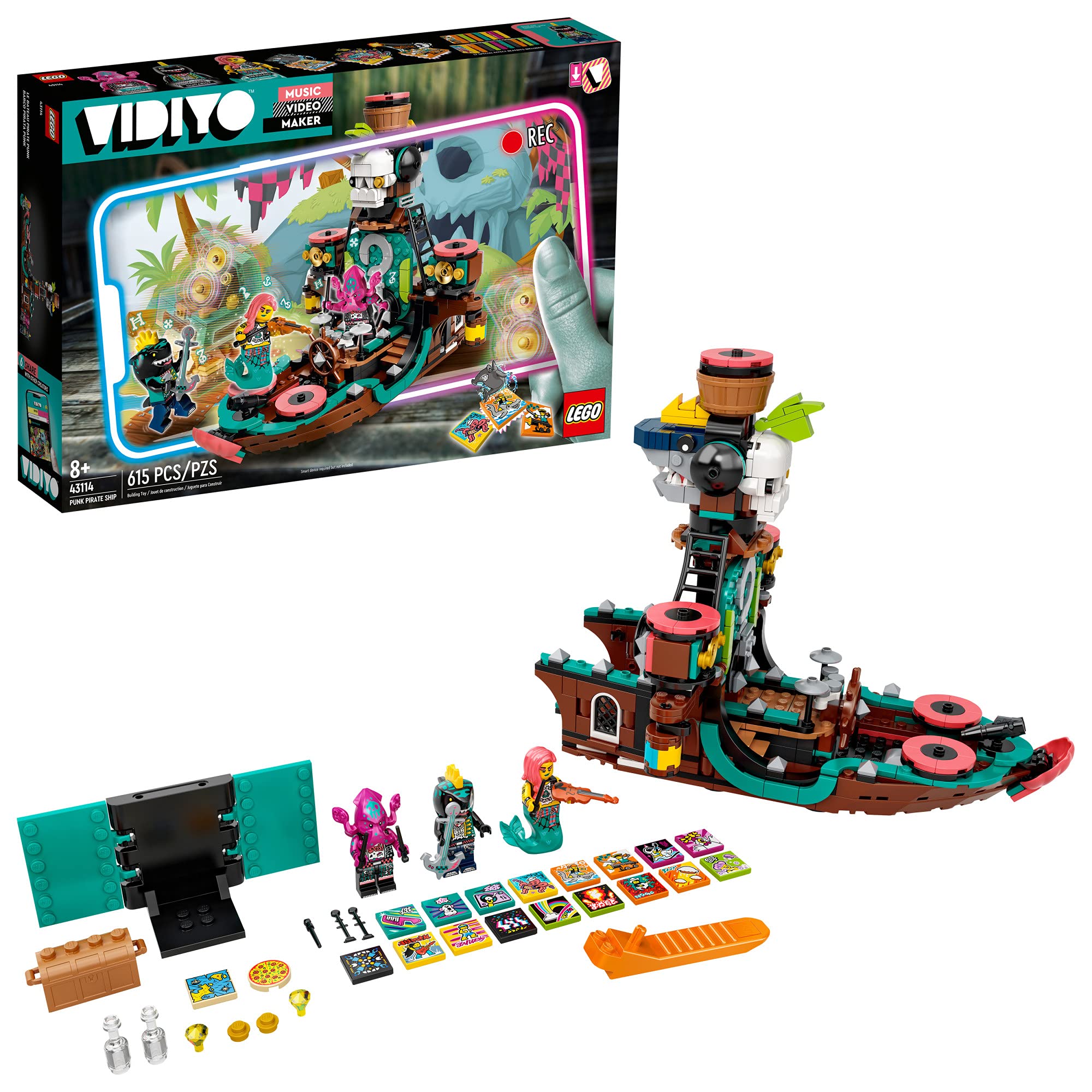 LEGO VIDIYO Punk Pirate Ship 43114 Building Kit Toy; Inspire Kids to Direct and Star in Their Own Music Videos; New 2021 (615 Pieces)