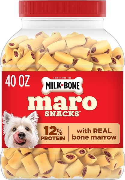 Milk-Bone MaroSnacks Small Dog Treats with Real Bone Marrow, 40 Oz. Canister | Dog treats with 12% protein