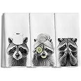 Nipil Nipi 122-XJ-MJ3 Towel Funny Raccoon Lover Gifts Bathroom Hand Towels Set of 3, Raccoon Bathroom Decor and Accessories, Cute Kids Hand Towels, 24x16 Inch