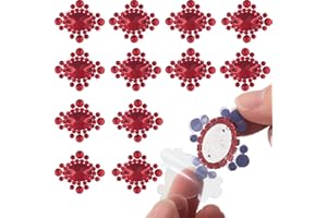 PEARLY JUN 12Pcs Red Rhinestone Applique Patches Self Adhesive Rhinestone Applique Iron on Oatch Sequin Patches Senior Jeans Decorations DIY for Decoration Bridal Costume Embellishment