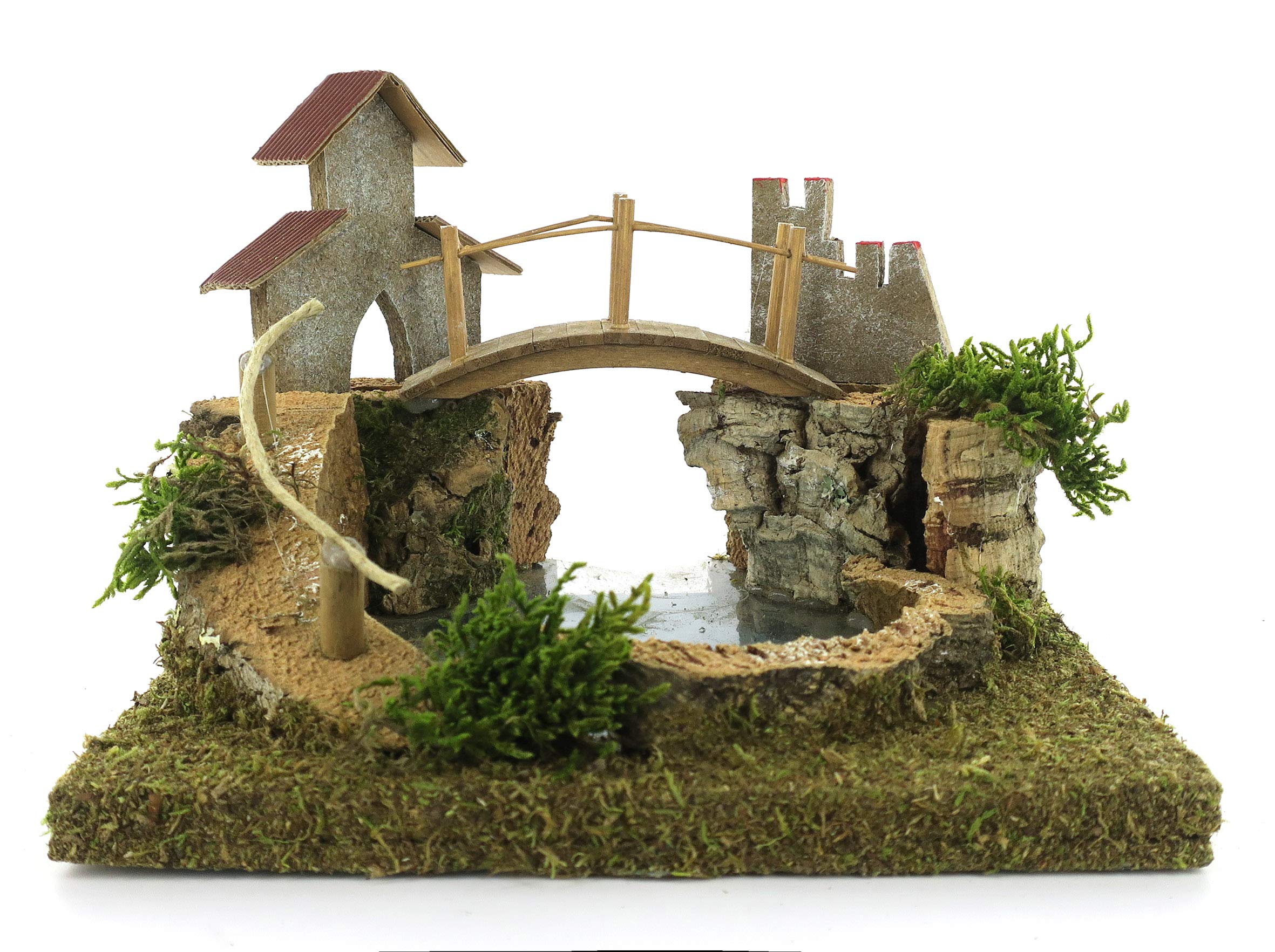 Bertoni Wooden Mountain Lake with Bridge and Tree, Wood, Multi-Colour, One Size