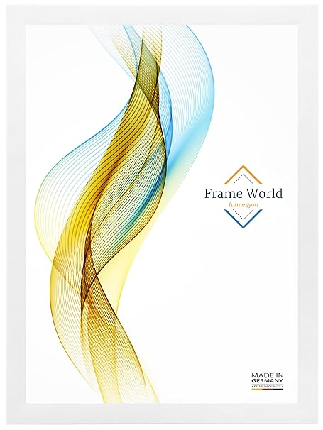 FW35 Bilderrahmen DIN A1 für 59,4 x 84,1 cm Bilder, Farbe: Weiss matt, MDF Holz inkl. entspiegeltem Acrylglas (Antireflex) und HDF Rückwand, Rahmen Breite: 35 mm, Aussenmaß: 65,2 x 89,9 cm