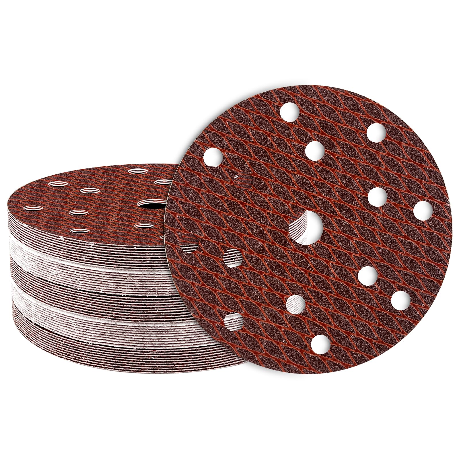 GEOGIEEW 50PCS 150mm Sanding Discs Pads, 6 Inch 15 Hole Hook and Loop 40/80/120/180/320 Mixed Grits Sandpaper for Wood for Random Orbital Sander