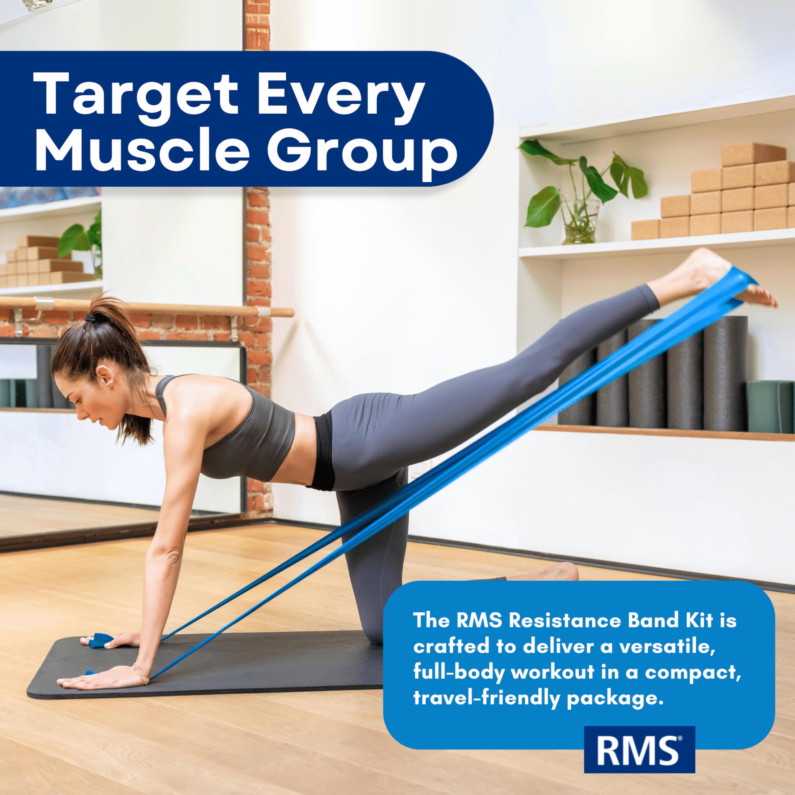 RMS Resistance Bands with Instruction Guide & Carry Bag - Latex Free Exercise Band for Working Out, Physical Therapy, Rehab, Stretch, Yoga & Pilates, Set of 3