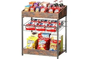 Kssiaz Candy Display Rack, 3 Tier Snack Rack Display for Countertop, Snack Organizer for Pantry, 6 Adjustable Compartment, Retail Display Shelf for Kitchen, Counter, Office, Brown