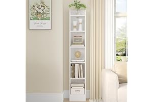 Hzuaneri Bookcase, Narrow Bookshelf, Tall Open Skinny Bookcase, Freestanding Display Storage Book Shelf with Adjustable Shelv