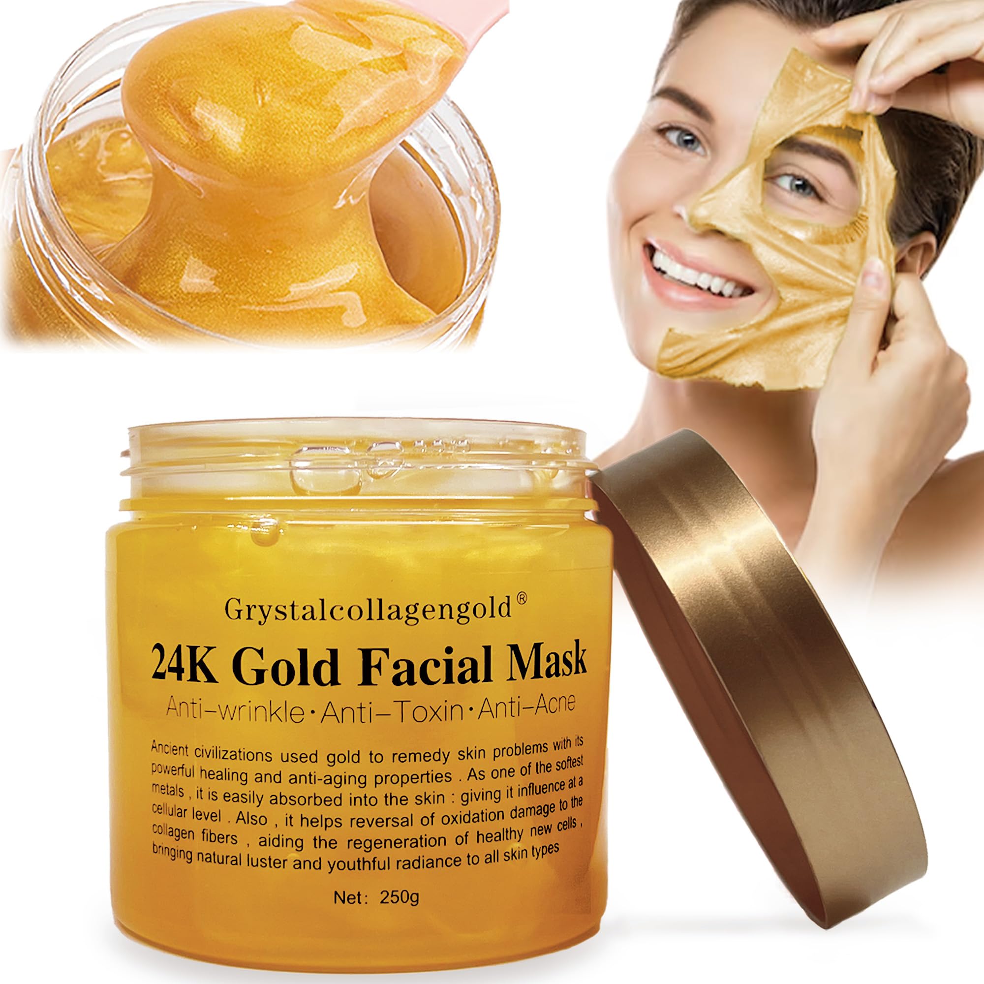 24K Gold Peel Off Facial Mask Deep Cleansing Peel Off Gel Mask Hydrate Jelly Face Mask Reduces Fine Lines Anti Wrinkle Anti Aging Purifying Acne Dirt Pores Shrinking for All Skin Types