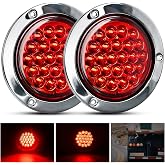 Nilight Trailer Tail Light 4" Round Red Brake Turn Lights W/Chrome Bezel | 2PCS 24LED, Surface Mounted Waterproof For 12V Truck Van Lorry Camper Boat