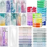 Motiskyy 100 Pcs Christian Gifts Bulk Valentines Bible Verses Bookmarks Silicone Scripture Bracelets and Religious Pens Church Welcome Gifts for Women Men Pastor(Bright,English)