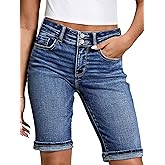 Flamingals Women’s Bermuda Jean Shorts Mid Rise Summer Skinny Stretchy Denim Shorts