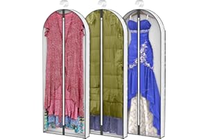 Shenehsmp 65" Long Garment Bags, Clear Plastic Clothes Covers with 4" Gussetes for Hanging Clothes Closet Storage, Breathable Protector for Dress Gowns, Suit, Coats, Sweater, Down Jacket, 3 Packs