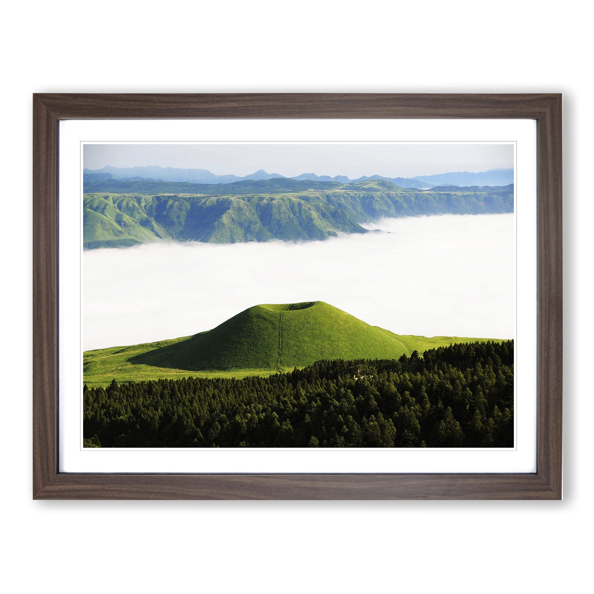 Landscape Aso Kumamoto Japan Clouds 2 Modern Framed Wall Art Print, Ready to Hang Picture for Living Room Bedroom Home Office Décor, Walnut A3 (46 x 34 cm)