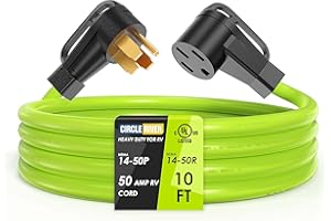 CircleRiver 50 Amp RV/EV Extension Cord UL Listed, NEMA 14-50P/R Heavy Duty 6/3+8/1 Gauge STW Wire with Grip Handle Green Compatible with Tesla Model 3/S/X/Y EV Charging and RV Trailer (10FT)