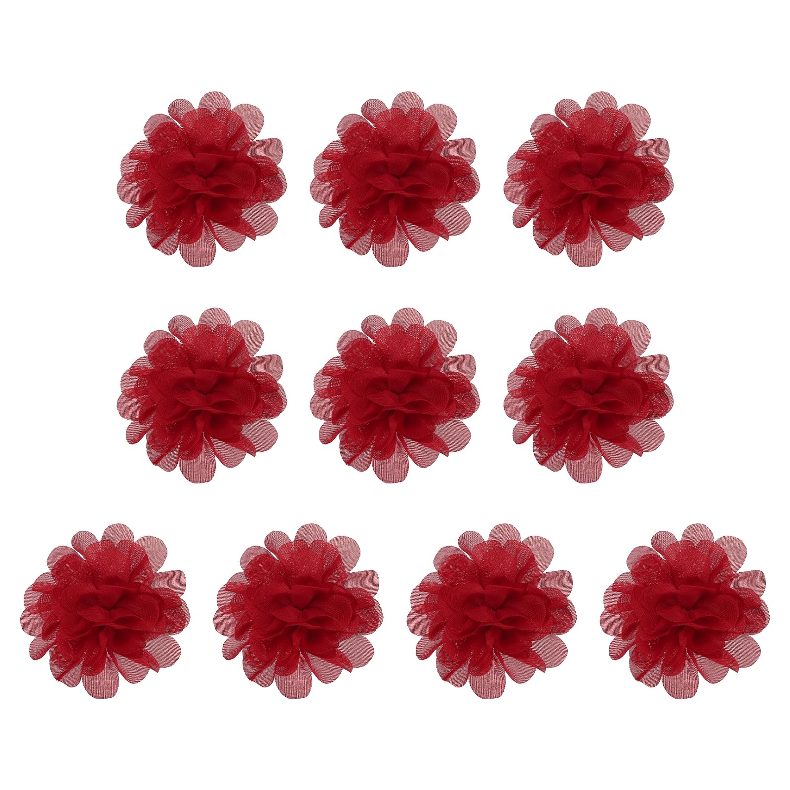 PATIKIL 2.8" Chiffon Flowers, 10 Pcs Mesh Fabric Flowers Sewing Fabric Appliques Headband Embellishments for DIY Craft Wedding Decor, Red