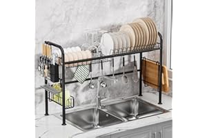 GAOKASE Large Over Sink Dish Rack, Dish Drying Rack for Kitchen Counter Dishes Drainer Drying Rack with Utensil Sponge Holder