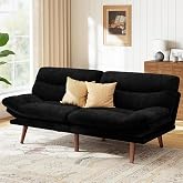 Marsail 66.02" Futon Sofa Bed, Convertible Corduroy Futon Couch with Adjustable Backrest &amp; Armrests, Small Sleeper Sofa Loveseat for Living Room, Apartment, Black