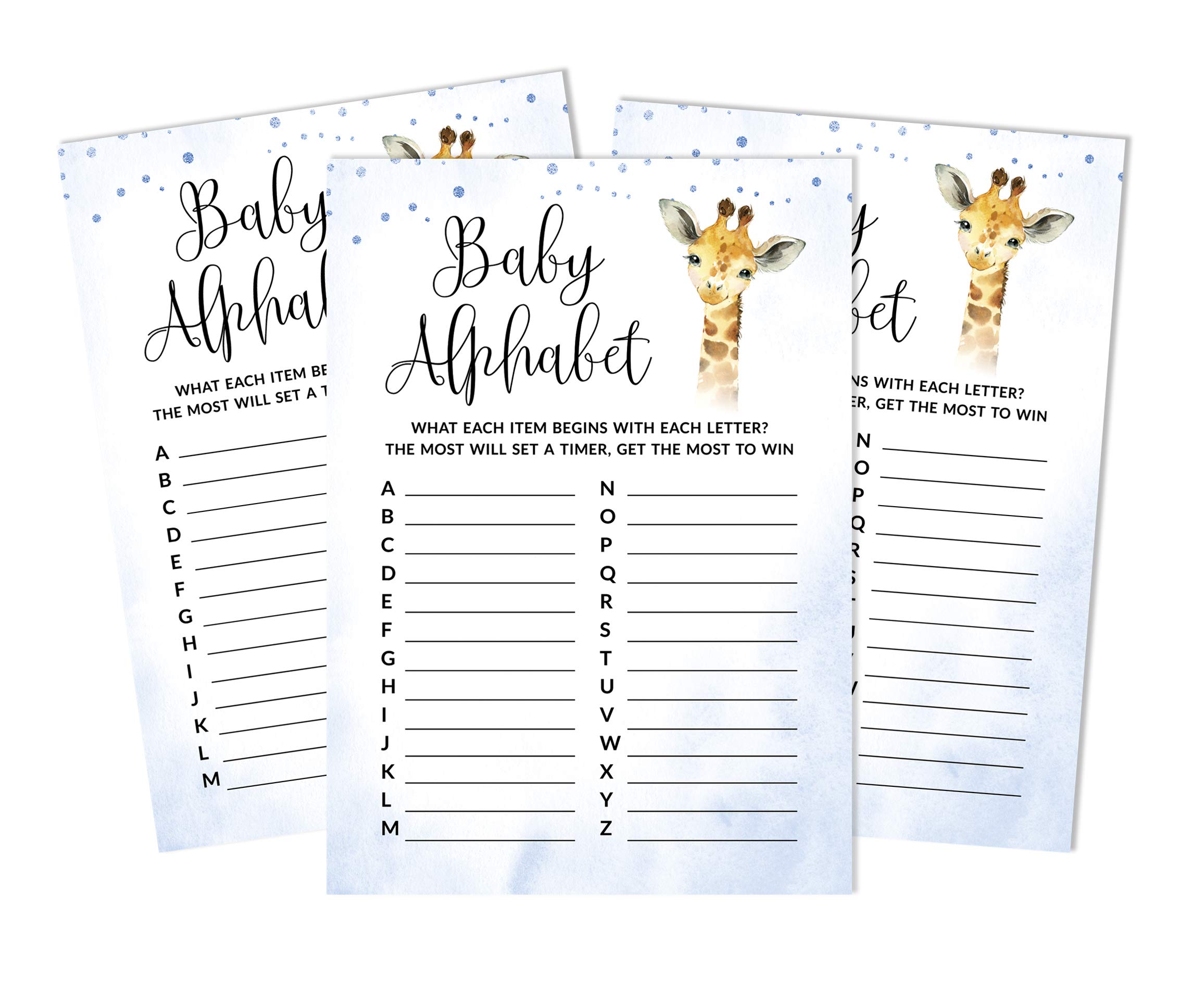 Inkdotpot Baby Shower Game Set Of 50 Baby Alphabet ABC Game Giraffe Jungle Animals Party Supplies