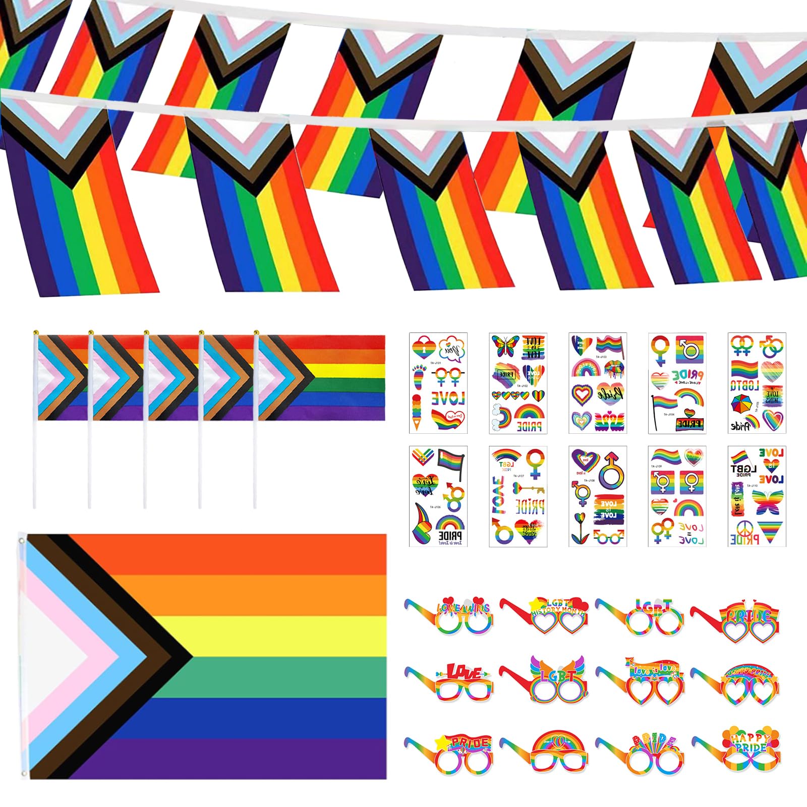Doafoce Rainbow Gay Pride Flag 36PCS Rainbow Decoration Set 5ft x 3ft Pride Bunting Flags Pride Party Decorations Gay Pride Decorations Rainbow Flag for Pride Month Parade Décor