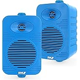 Pyle 300 Watt Bluetooth Indoor Outdoor Speakers Pair - Dual Waterproof 4” 2-Way Full Range Speaker System w/ 1/2” High Compliance Polymer Tweeter | Home, Boat, Marine, Deck, Patio, Poolside (Blue)