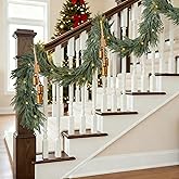 Fovths 9 Ft Christmas Garlands with Lights and Bells Real Touch Norfork Pine Garland Artificial Greenery Garlands for Christmas Mantle, Table Indoor Outdoor Decorations, Green