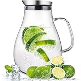 SUSTEAS 2 Liter Glass Pitcher, Water Pitcher with Removable Lid And Wide Handle, Easy Clean Juice Jug for Fridge, Beverage Ca