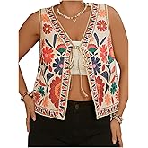 MakeMeChic Women's Floral V Neck Tank Top Sleeveless Tie Front Boho Vest