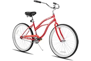 HH HILAND Hiland Beach Cruiser Bike for Adults, 24 26 inch Step-Through Frame Womens Bicycle, Single Speed City Bike Commuter Bicycle for Women, Rear Coaster Brakes, Black Blue Red