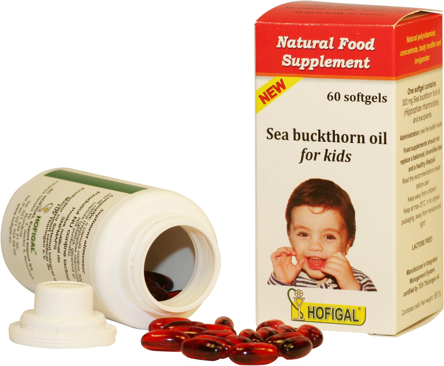 SEA BUCKTHORN OIL 300mg for KIDS, ANTIOXIDANT & IMMUNOSTIMULATOR activator, provides support for the Cold and Flu season, 60 softgel capsules, PURE 100% COLD PRESSED OIL, pharmaceutical "moisture free" bottle