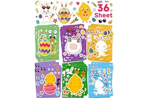 YETONAMR 36 Sheets Easter Stickers Crafts for Kids, Easter Basket Stuffers Make Your Own Easter Egg Bunny Stickers for Toddlers, Easter Activities Games Party Favors Decorating Gifts for Kids Boys Girls