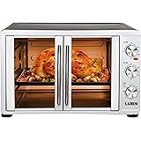 LUBY Large Toaster Oven Countertop, French Door Designed, 55L, 18 Slices, 14'' pizza, 20lb Turkey, Silver