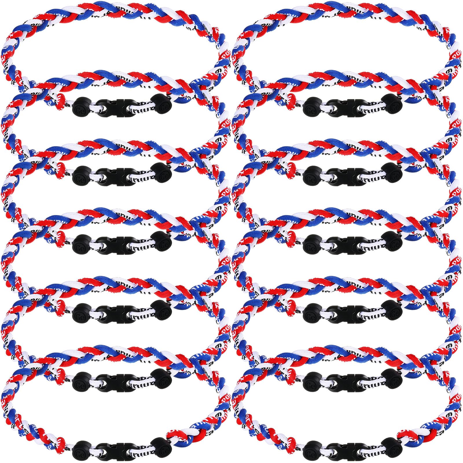 Photo 1 of Zeyune 12 Pcs 18" Baseball Necklace for Boys Three Braided Rope Tornado Titanium Baseball Rope Necklace for Men Sport (Red,Blue,White)