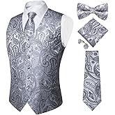 DiBanGu Mens Formal Dress Vest Paisley Jacquard Silk Suit Waistcoat Necktie Bow Tie Set Wedding Party Tuxedo 5PCS